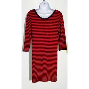 Express Womens Red Striped Sequin Mini Dress Size Large Bodycon Sexy Holidays
